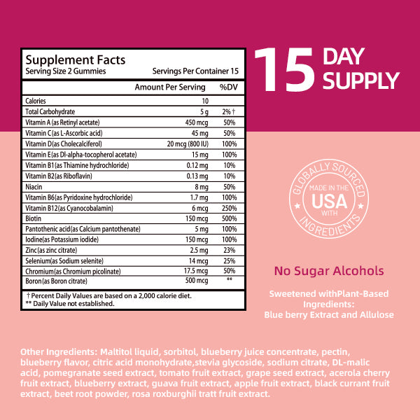 FKOOO Women's Multivitamin Gummies - Daily Hair, Skin & Nails Support for Women 18+ - Delicious Berry Flavor - With Biotin, Collagen & Vitamin E