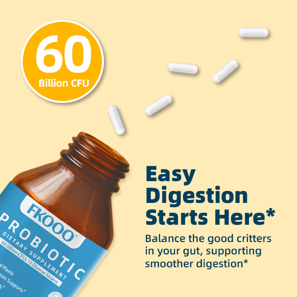 FKOOO Probiotics for gut health 60 Billion CFU 10 Strains, Multi Veggie Capsules, All-Natural Plants, Stomach Acid Resistant, Digestive Support