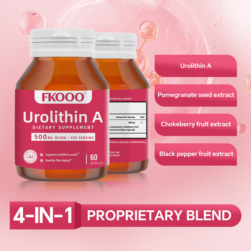 FKOOO Urolithin A 500mg - Premium Cellular Cleanse Supplement - Supports Brain & Muscle Function - Delayed-Release Capsules for Maximum Absorption