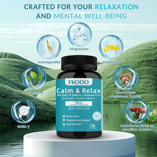 FKOOO Ashwagandha Stress Anxiety Relief Tablets ,Calm & Relax Support with GABA L-Theanine Ashwagandha, Magnesium, Tryptophan