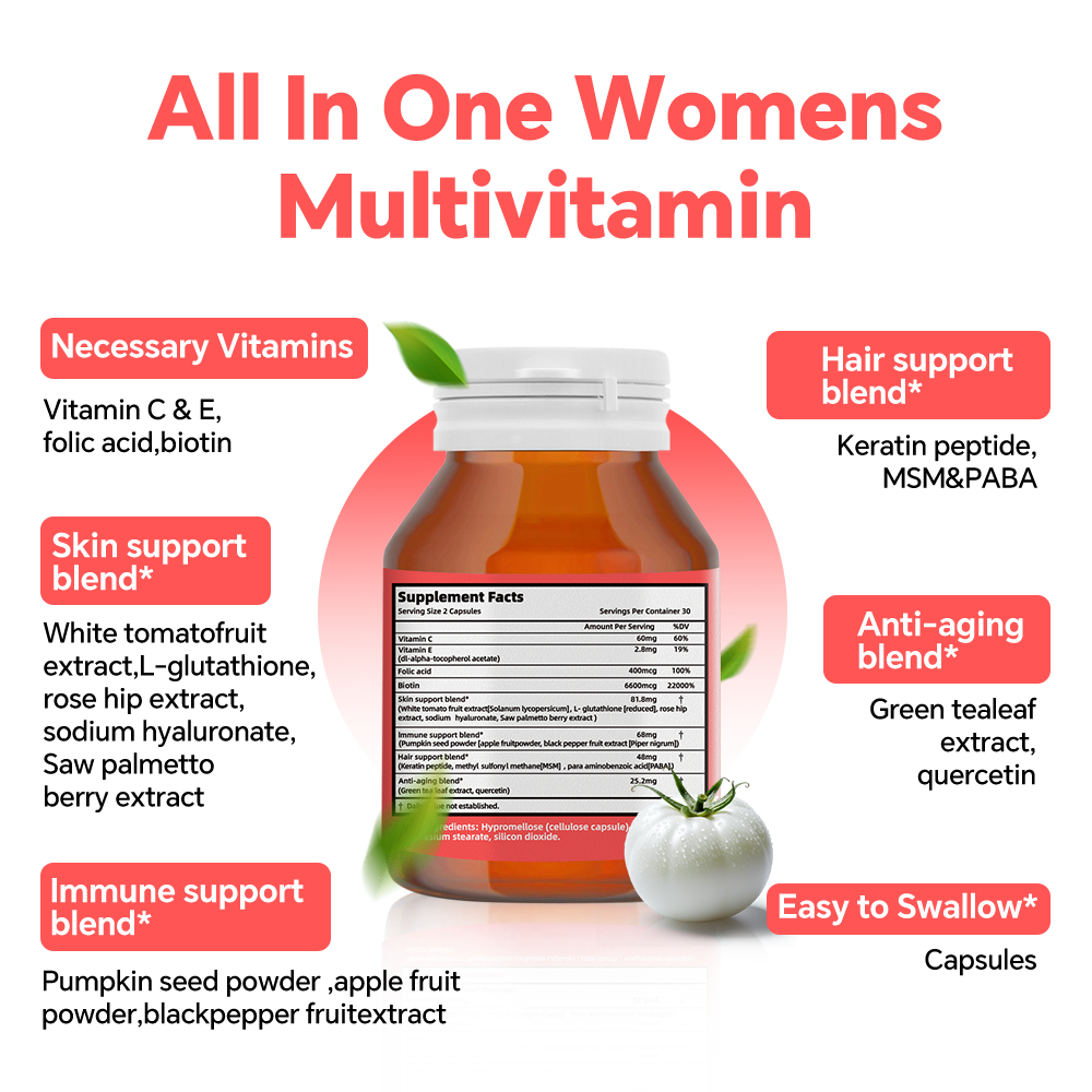FKOOO Multivitamin for Women - Hormone Balance & Skin Glow Supplement- 60 Tablets with Quercetin, vitamin C, vitamin E, keratin peptide - Anti-aging Skin support, rejuvenating, Immune system support Hair nutrition nourishes your hair