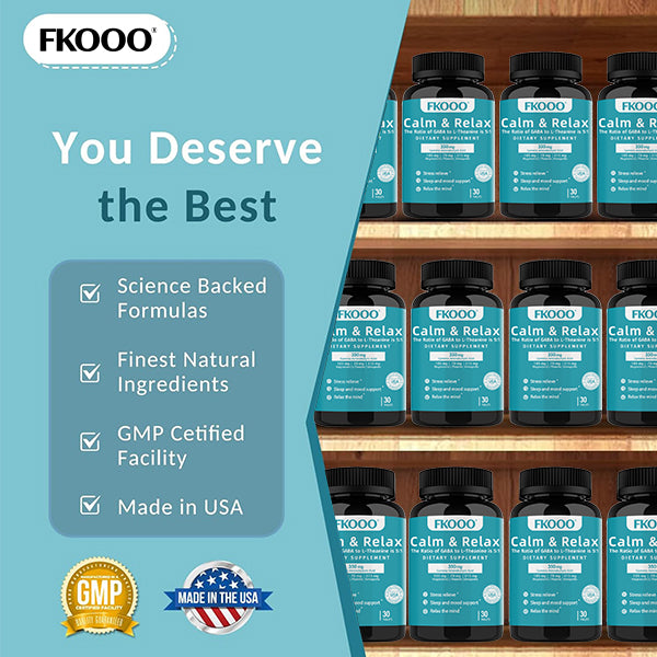 FKOOO Ashwagandha Stress Anxiety Relief Tablets ,Calm & Relax Support with GABA L-Theanine Ashwagandha, Magnesium, Tryptophan