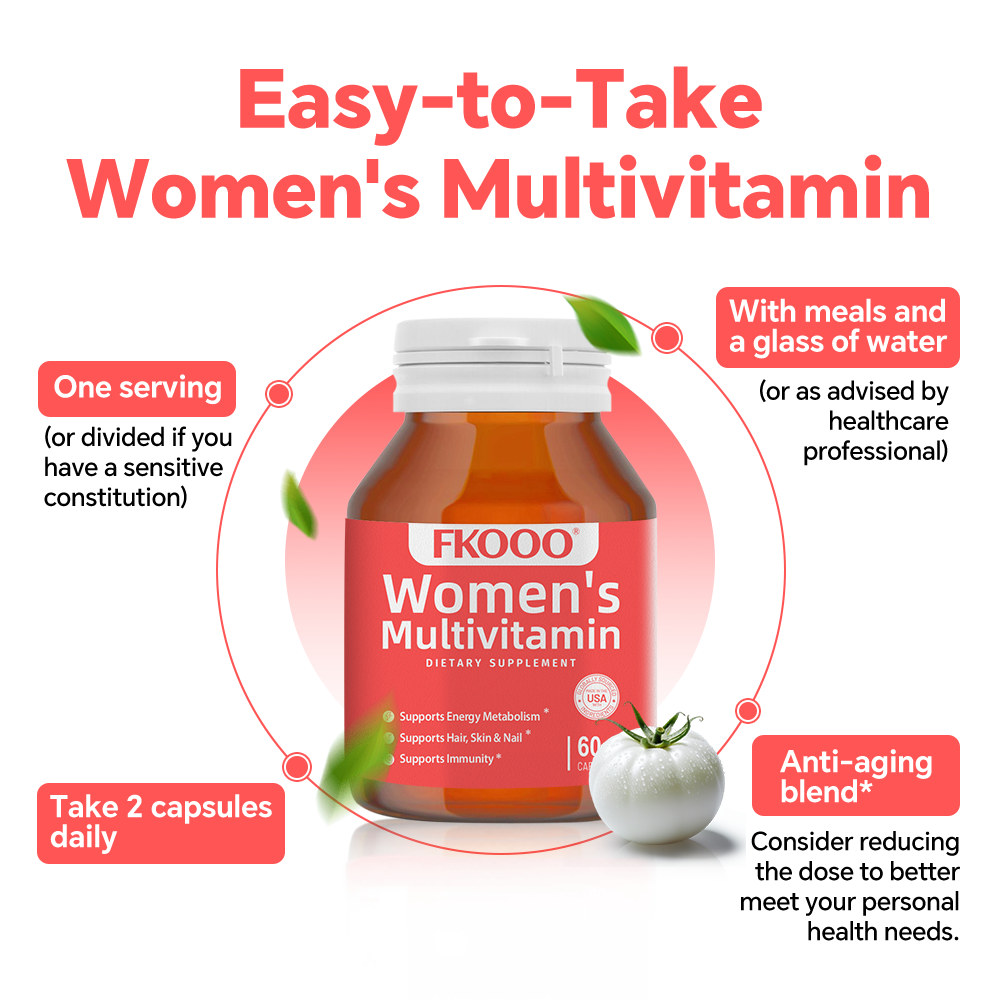 FKOOO Multivitamin for Women - Hormone Balance & Skin Glow Supplement- 60 Tablets with Quercetin, vitamin C, vitamin E, keratin peptide - Anti-aging Skin support, rejuvenating, Immune system support Hair nutrition nourishes your hair
