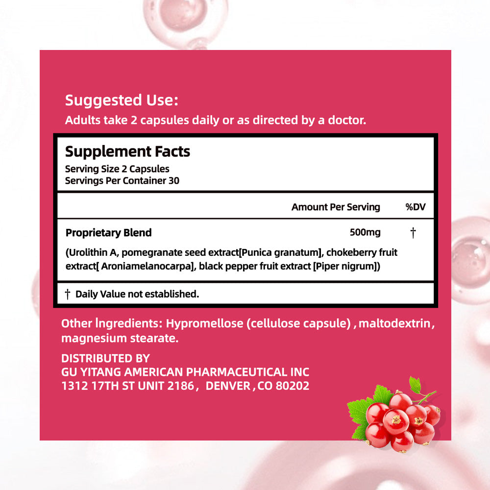 FKOOO Urolithin A 500mg - Premium Cellular Cleanse Supplement - Supports Brain & Muscle Function - Delayed-Release Capsules for Maximum Absorption